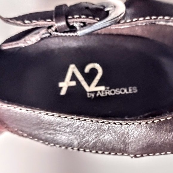 Aerosoles A2 ~ Women 9.5 B Brown Leather Strap Sandal ~ Sculpted Wedge Platform - Picture 6 of 12